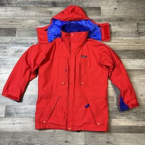 VTG Patagonia Red Shell Full Zip Jacket Coat Men's Size XS Removable Hood